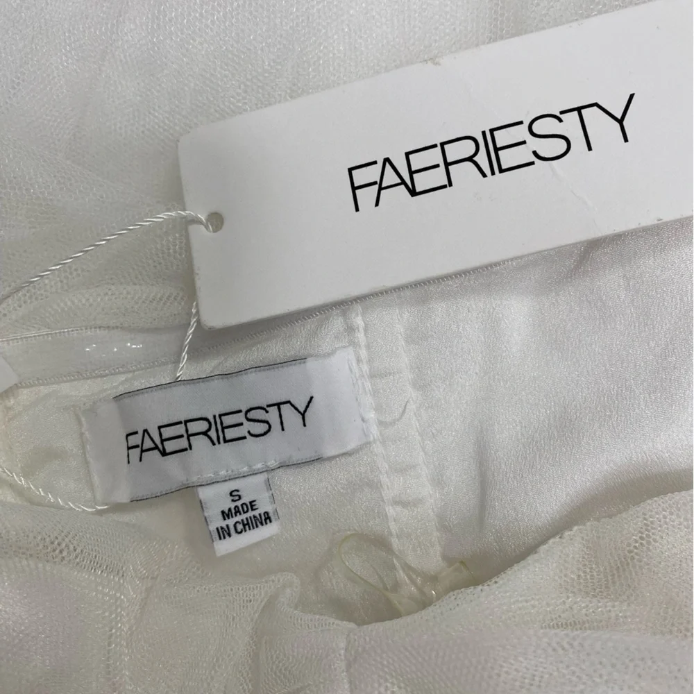 NWT Elegant Boho White Strapless Wedding Prom‎ Gown Flowy Layered Tulle Size S - Picture 12 of 14